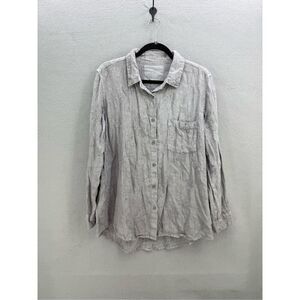 Karyn Seo Womens Gray Linen Embroidered Roll Tab Sleeve Button Up Shirt Sz Large